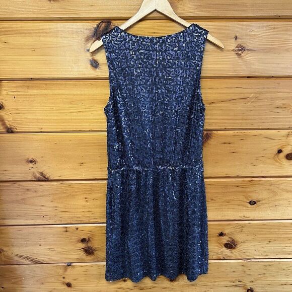 Calvin Klein Sequin Dress Cowl Neckline Shimmer Blue Formal Cocktail Sz M - Picture 3 of 3